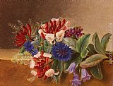 Johan Laurentz Jensen A Still Life with Honeysuckle, Blue Cornflowers and Bluebells on a Marble Ledge painting